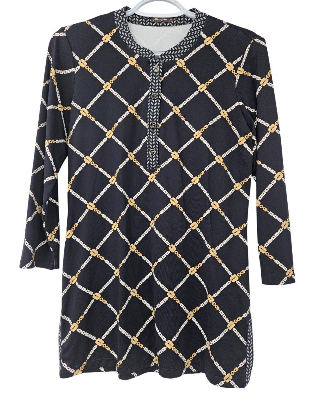 J. McLaughlin Equestrian Chain Catalina Cloth Henley Tunic Top Black Women's XS